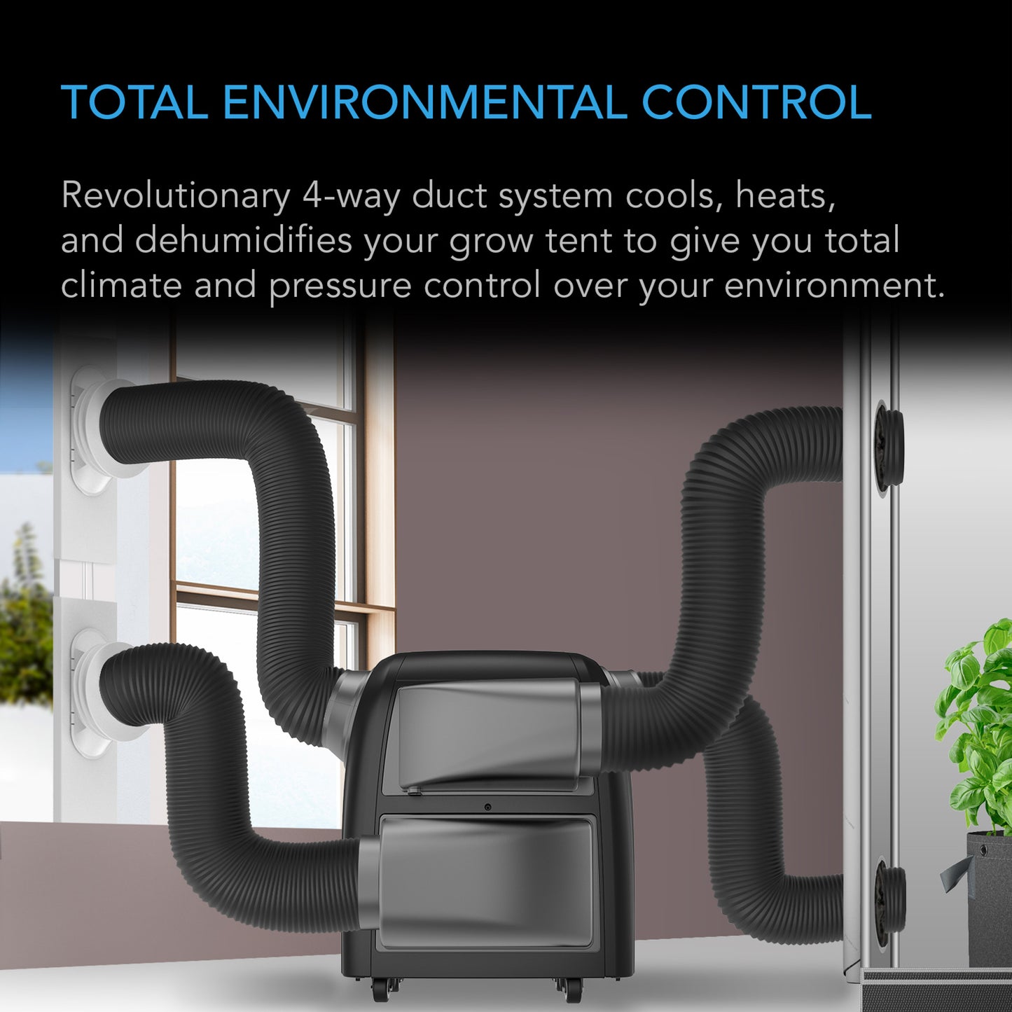 TERRAFORM 7, Multi-Functional Air Conditioner, with Heater, Dehumidifier, and Circulator, VPD Controller, 4-Way Ducting for Grow Tents, 8000 BTU