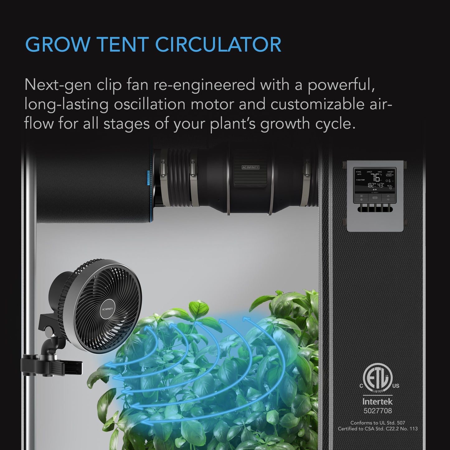 CLOUDRAY S6, Gen 2 Grow Tent Clip Fan 6” with Long-Life EC Motor, 10-Level Dynamic Wind Modes & Fan Speeds, 10-Level Auto Oscillation